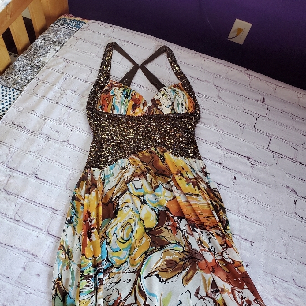 Carraz Beverly Hills Halter Embellished Gown Floral Sleeveless Sequin Medium - Picture 14 of 16